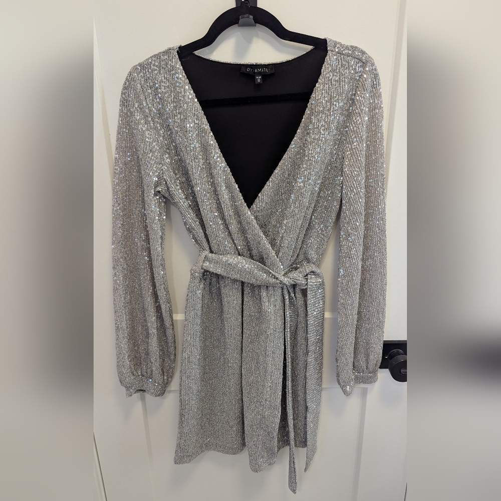 Dynamite Shimmering Silver Sequin Dress - Picture 2 of 8